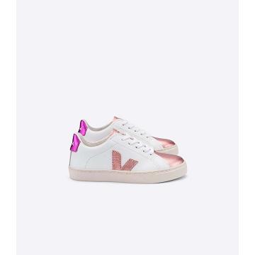 Zapatillas Veja ESPLAR LEATHER Niños White/Pink/Purple | España 809PJJ